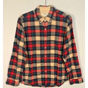 Wallace & Barnes Flannel Shirt Mens L Beige Red Check Plaid Wool Blend Workwear
